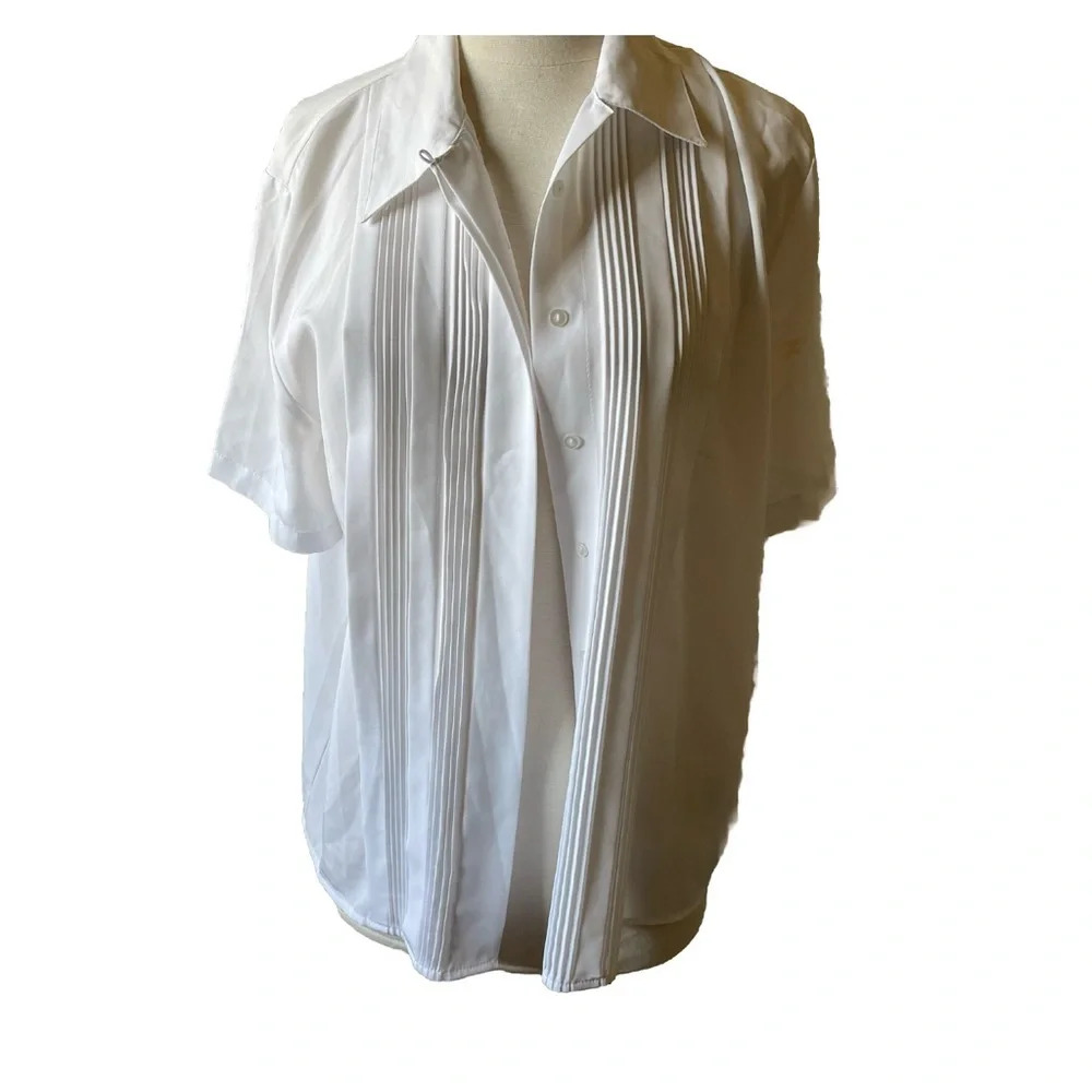 Vintage Christie & Jill Vtg White Blouse Short Sleeve  Button Down  Womens Sz 8